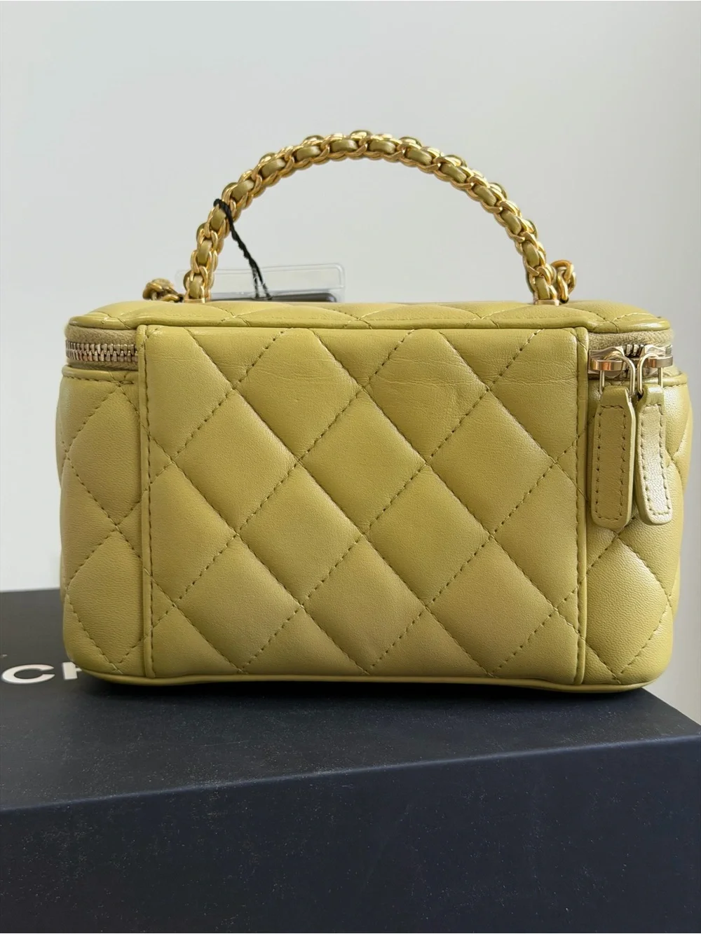 CHANEL Lambskin Pick Me Up Top Vanity Bag in Olive Green with Gold Hardware